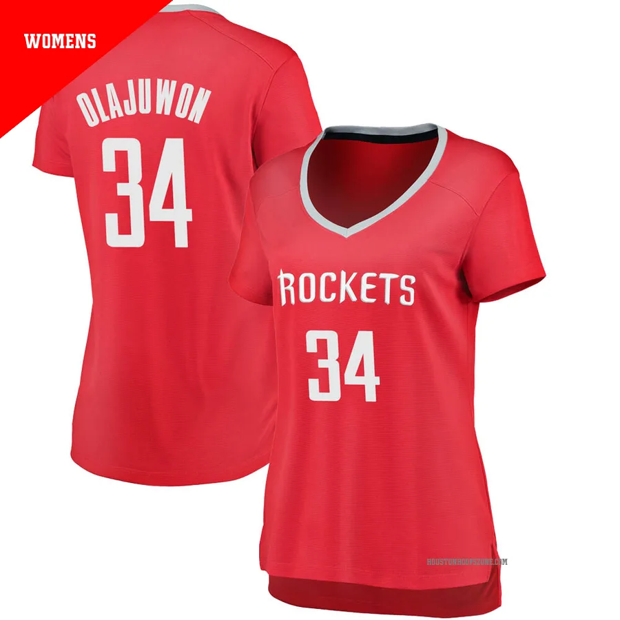 Women's Houston Rockets Hakeem Olajuwon ＃34 Red Fast Break Jersey - Icon Edition