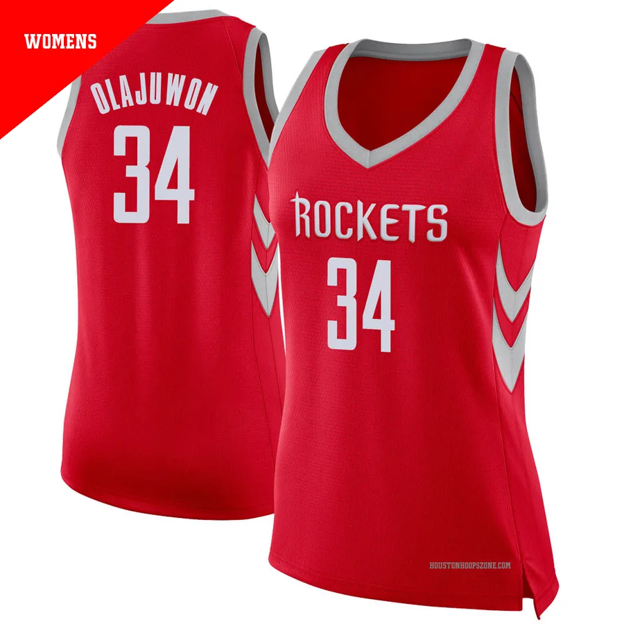 Women's Houston Rockets Hakeem Olajuwon ＃34 Red Swingman Jersey - Icon Edition