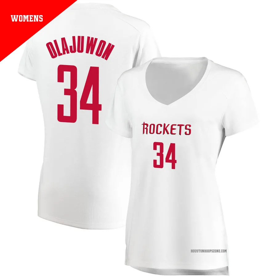 Women's Houston Rockets Hakeem Olajuwon ＃34 White Fast Break Jersey - Association Edition