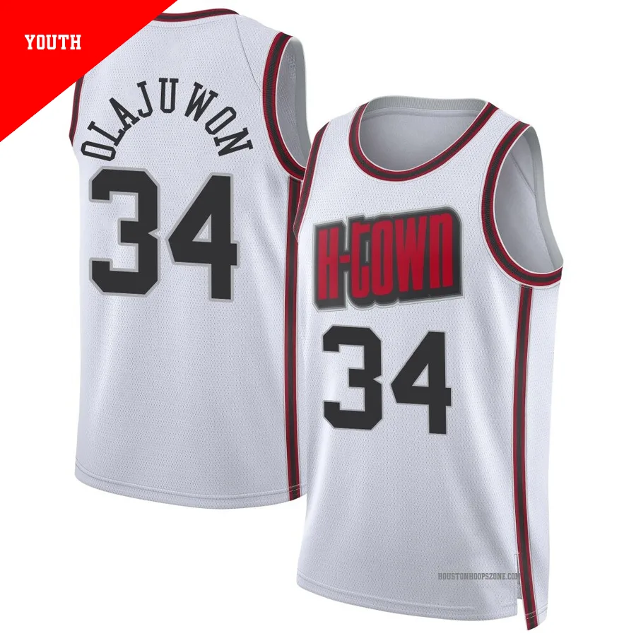 Youth Houston Rockets Hakeem Olajuwon ＃34 2024/25 Swingman White City Edition Jersey