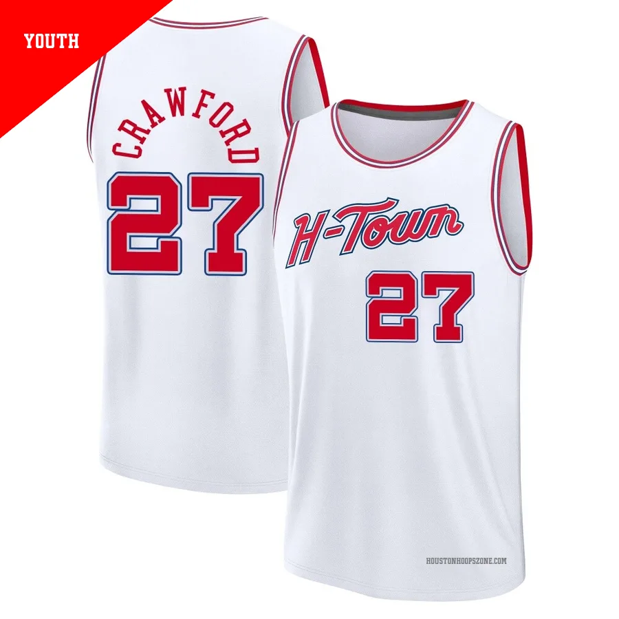 Youth Houston Rockets Isaiah Crawford ＃27 2025/26 Fast Break White City Edition Jersey
