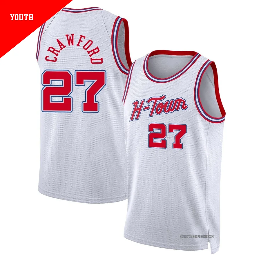 Youth Houston Rockets Isaiah Crawford ＃27 2025/26 Swingman White City Edition Jersey