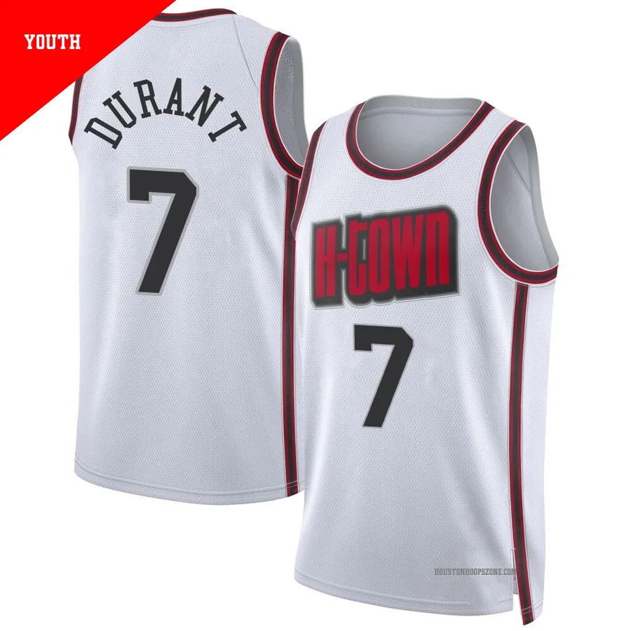 Youth Houston Rockets Kevin Durant ＃7 2024/25 Swingman White City Edition Jersey